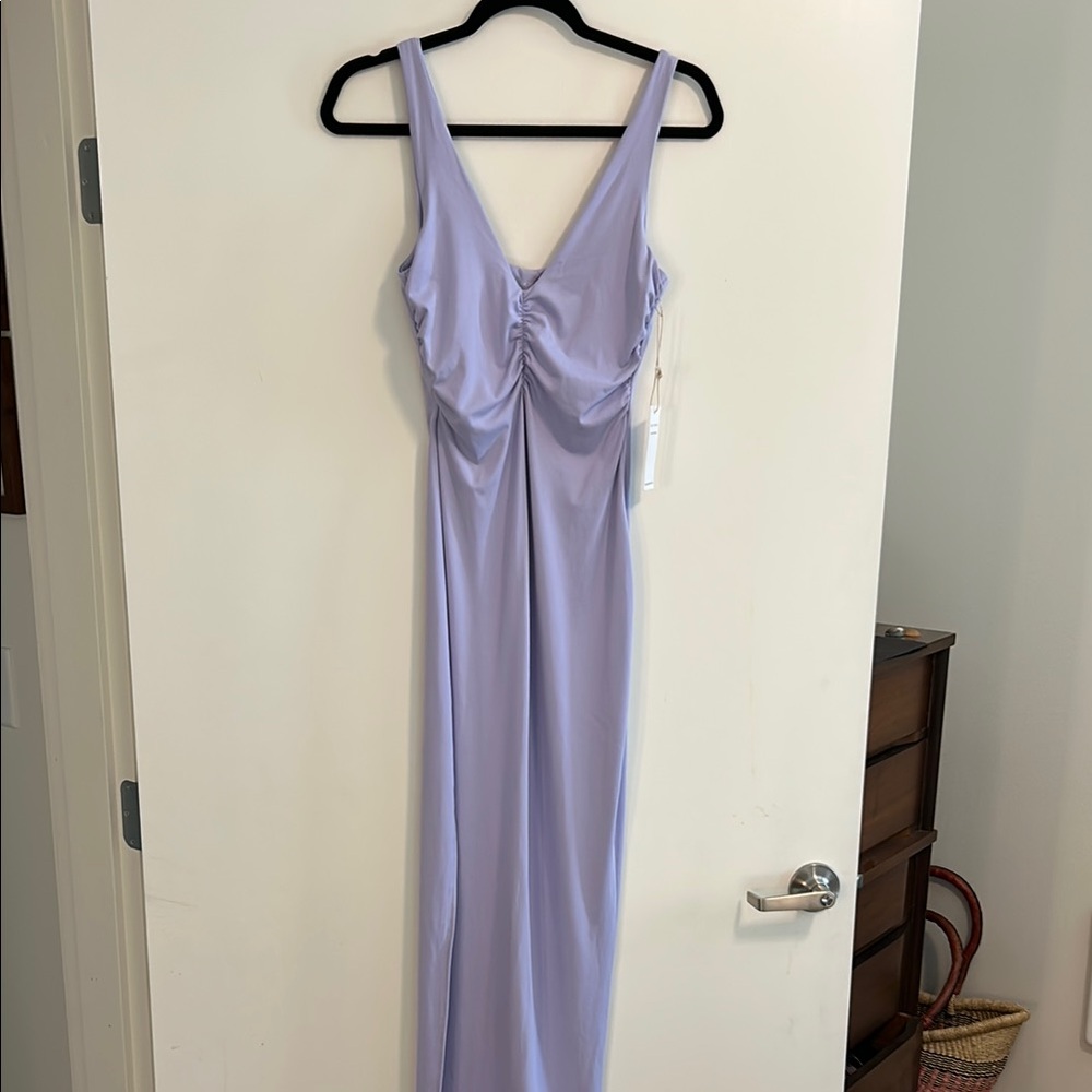 Riot Swim Lilac Ruched V-Neck Maxi Dress